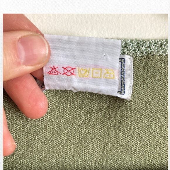 Vintage 90's T-Shirt Top Green White Beige Crochet Boho Grandma - Picture 8 of 8